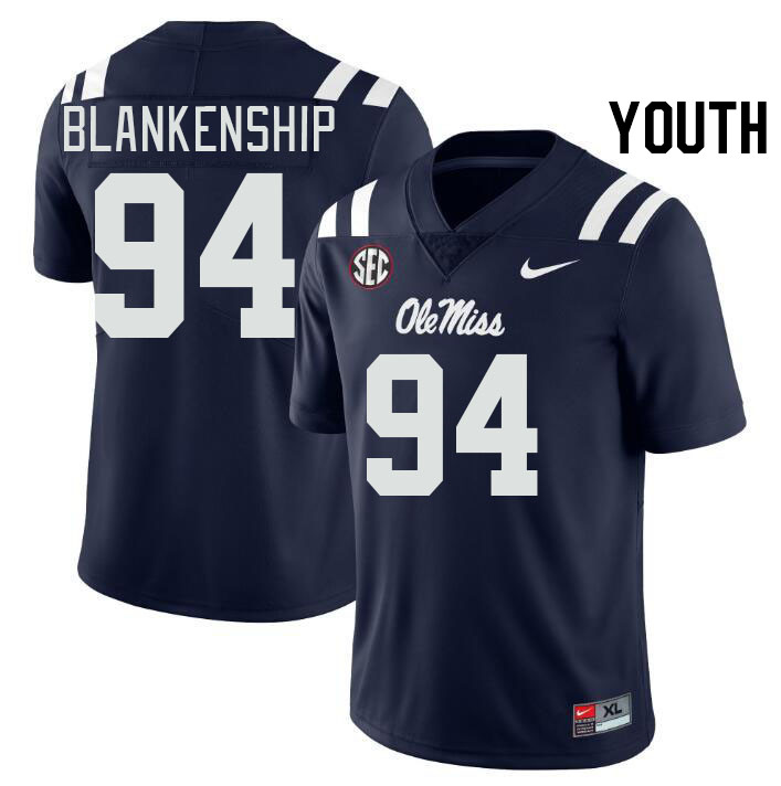 Youth #94 Caleb Blankenship Ole Miss Rebels College Football Jerseys Stitched-Navy